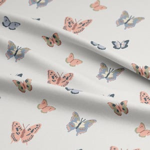 Butterfly Fabric, Handdrawn Fabric, Butterfly Textile Design, Linen Cotton Canvas Fabric, Fabric by the Yard, Handpainted Butterflies Fabric