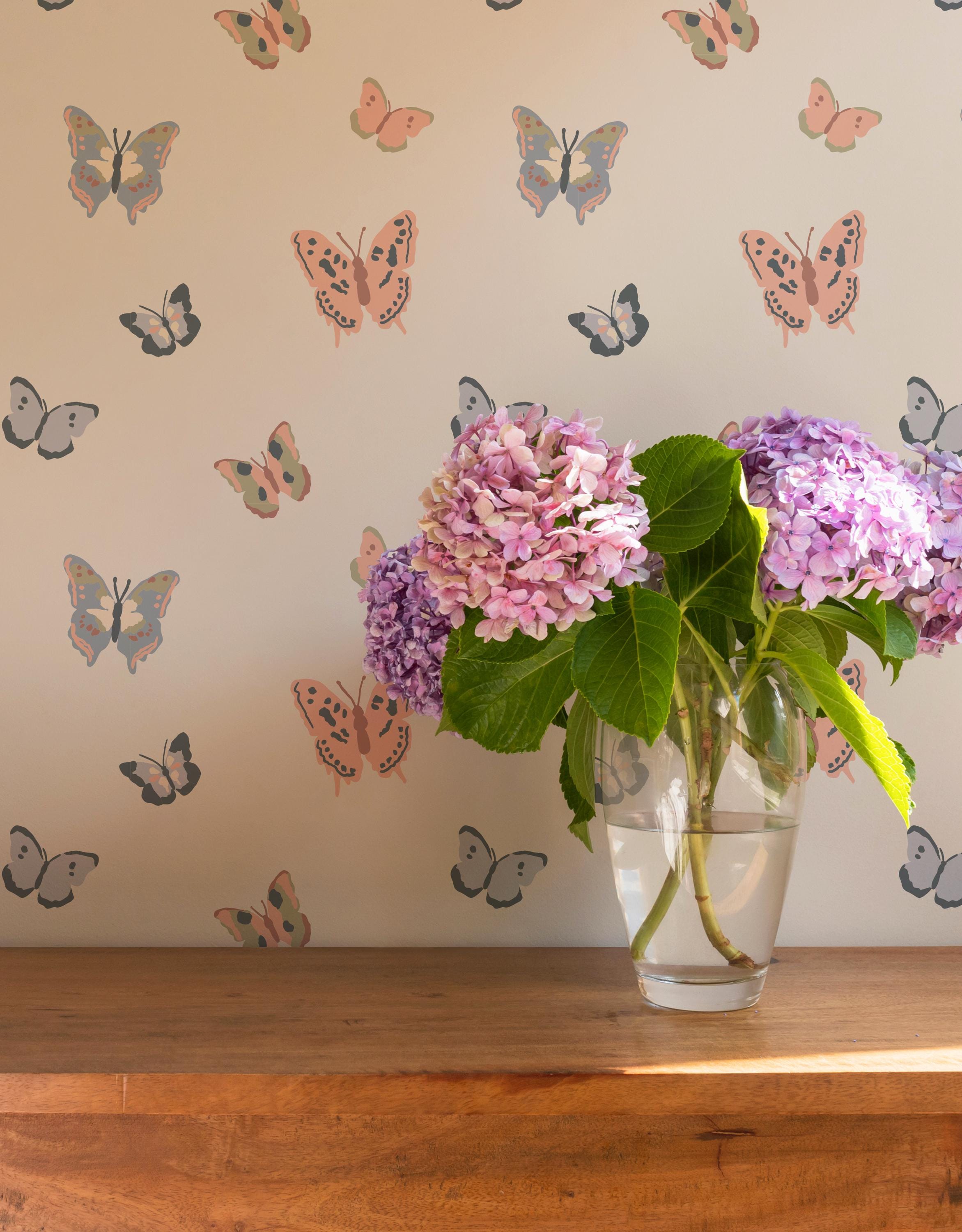 Butterflies Peel and Stick Removable Wallpaper, Butterfly Handpainted ...