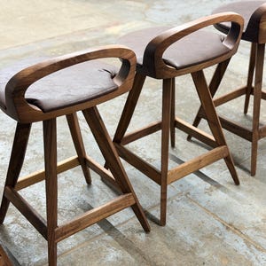 Mid-Century Modern Swivel Counter Stool – Solid Wood Tractor Seat Bar Stool with Cushion, Made to Order, Made in USA