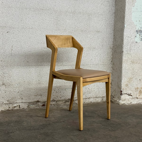 Modern Wood Dining Chair, Side Chair, Accent Chair, Leather Cushion