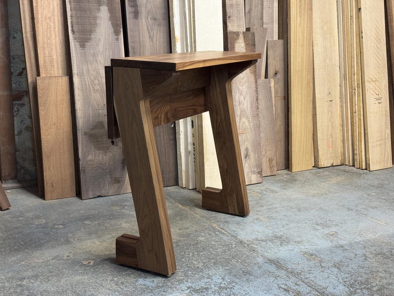 photo of expanding sofa table, made of solid walnut, made in the USA by Marco Bogazzi