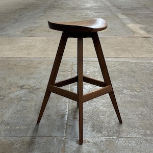 Mid Century Modern Swiveling Bar Stool: Wood Tractor Seat Counter Stool, USA Made