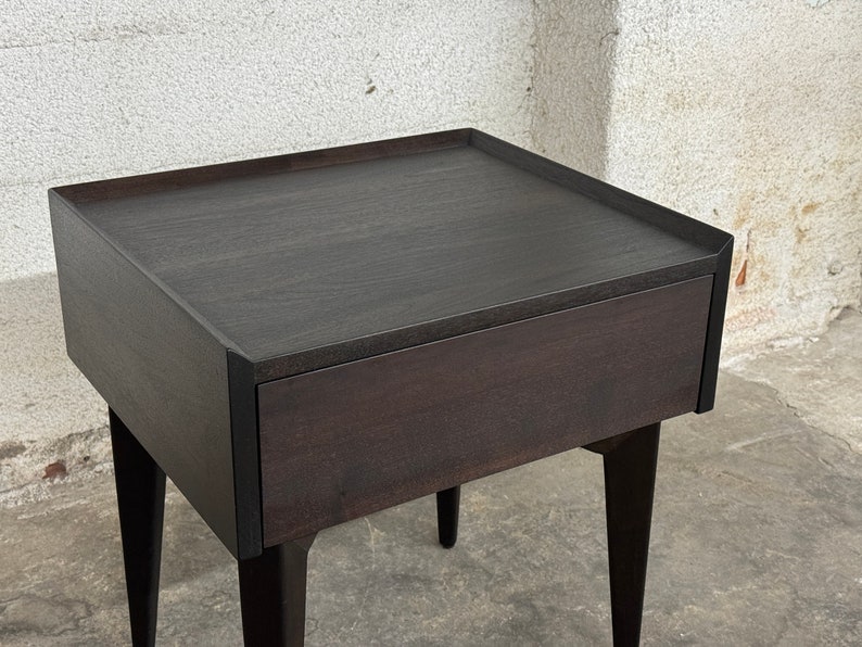 Mid Century Modern Night Stand, End Table, Side Table with tapered legs and drawer image 7