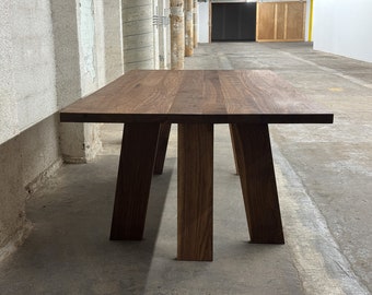 Solid Wood Desk, Modern Solid Walnut Dining Table, sawhorse legs, pedestal table