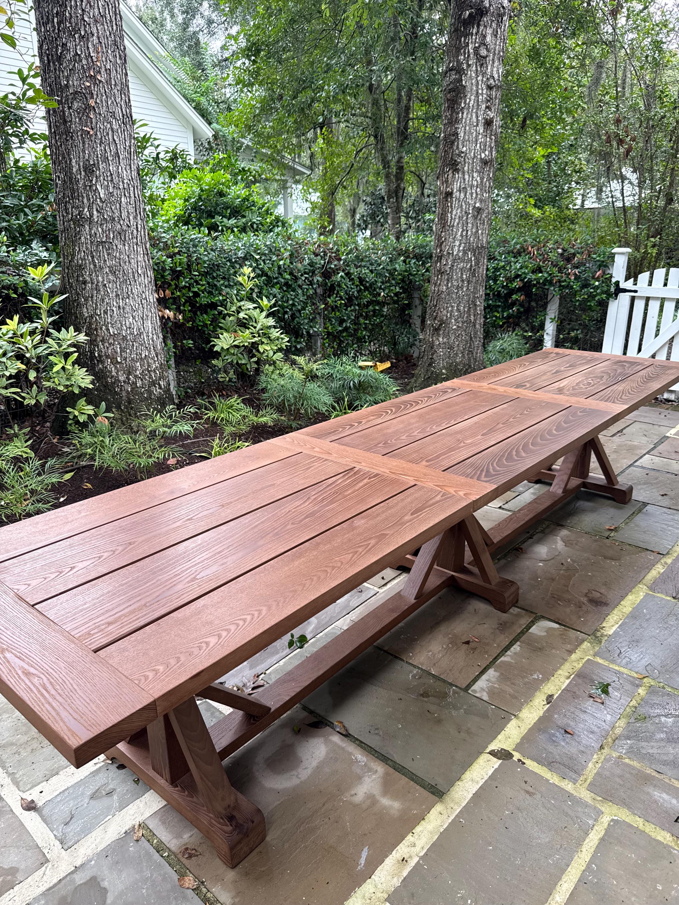 Handmade Outdoor Dining Table, Trestle Farmhouse Style Table, Made