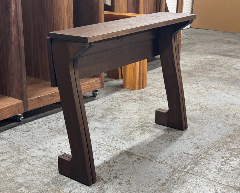 Handmade Drop-Leaf Console Table: Mid-Century Modern Sofa Table, USA made Bild 13