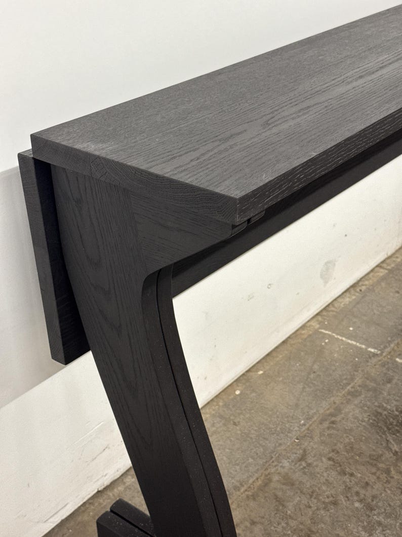 Handmade Drop-Leaf Console Table: Mid-Century Modern Sofa Table, USA made ebonized white oak
