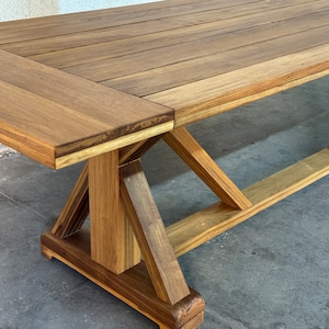 Teak dining table, farmhouse table, trestle table, custom dining table, outdoor table image 2