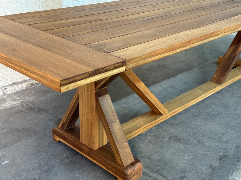 Teak dining table, farmhouse table, trestle table, custom dining table, outdoor table image 2