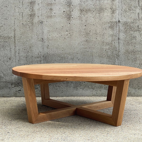 Modern round coffee table, solid wood table, living room table, pedestal table