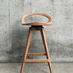 Swiveling Wood Counter Stool Scooped Seat Stool Mid Century Modern Stool Tractor seat stool Kitchen Barstool Vanity Stool image 1