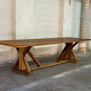 Teak dining table, farmhouse table, trestle table, custom dining table, outdoor table