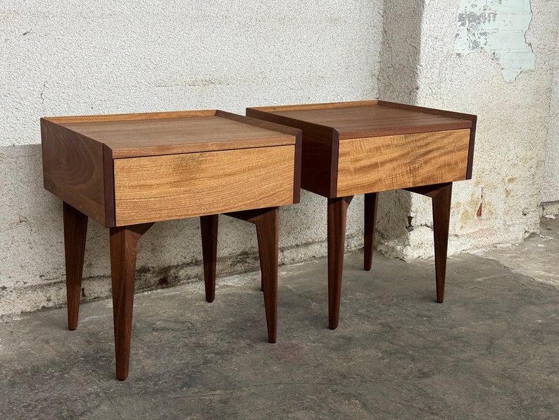 Mid Century Modern Night Stand, End Table, Side Table with tapered legs and drawer image 5