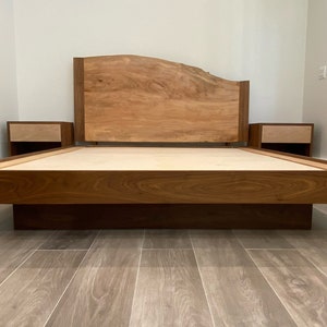 Contemporary Platform bed with Reclaimed Live Edge Headboard