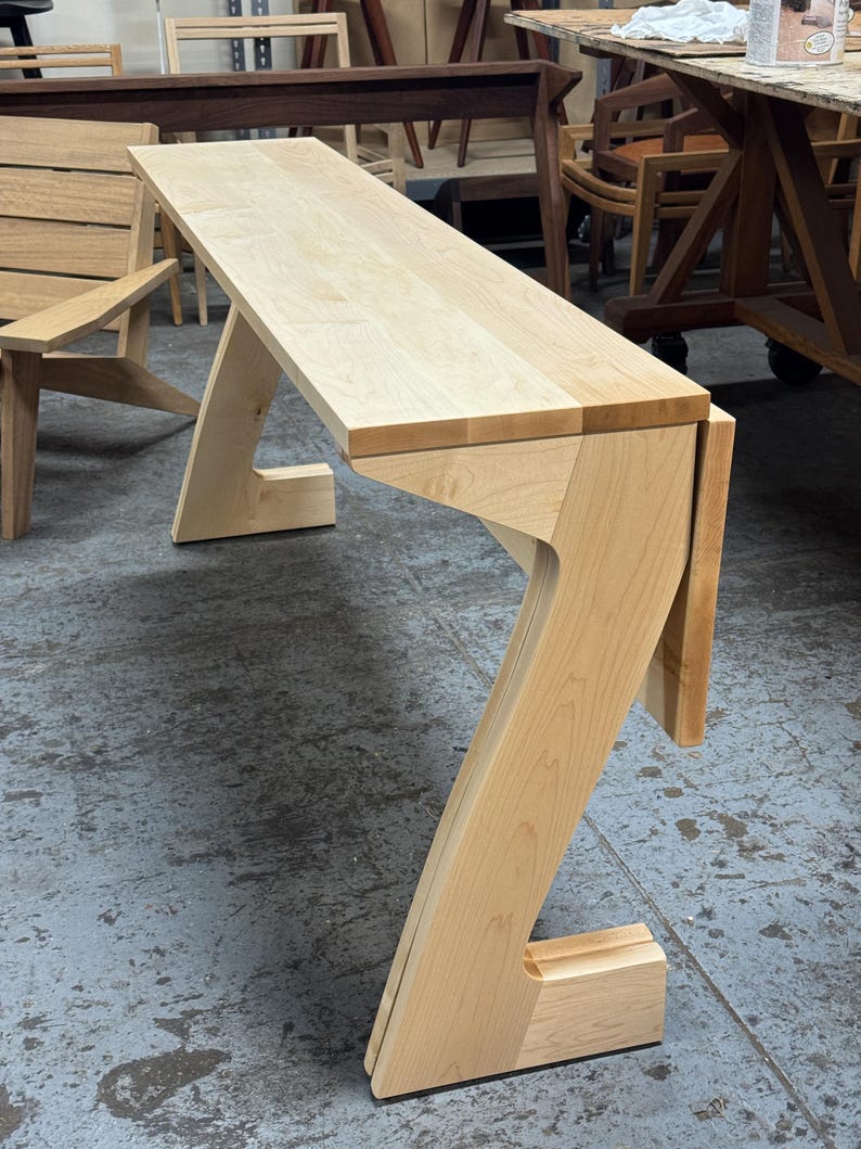 Handmade Drop-Leaf Console Table: Mid-Century Modern Sofa Table, USA made Bild 15