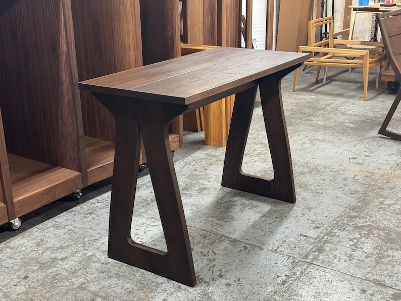 Handmade Drop-Leaf Console Table: Mid-Century Modern Sofa Table, USA made espresso walnut