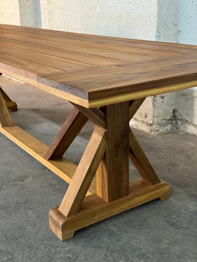 Teak dining table, farmhouse table, trestle table, custom dining table, outdoor table image 3