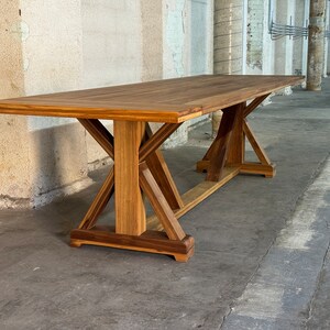 Teak dining table, farmhouse table, trestle table, custom dining table, outdoor table image 5