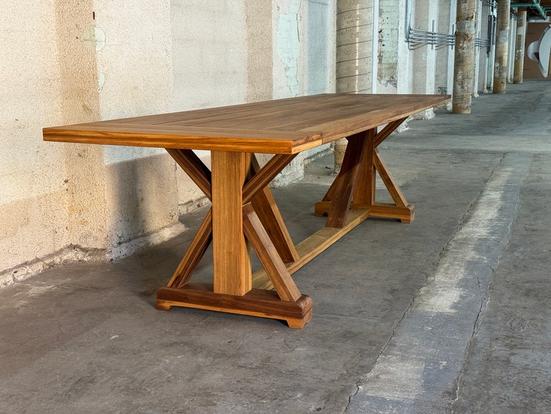 Teak dining table, farmhouse table, trestle table, custom dining table, outdoor table image 5