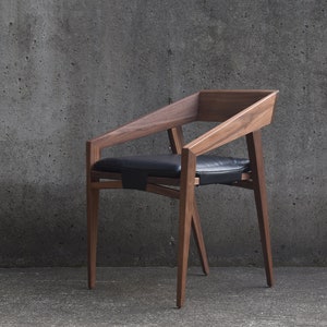 Solid Wood Dining Chair with Arms, Leather cushion, Custom chair, Armchair, Lounge Chair image 1