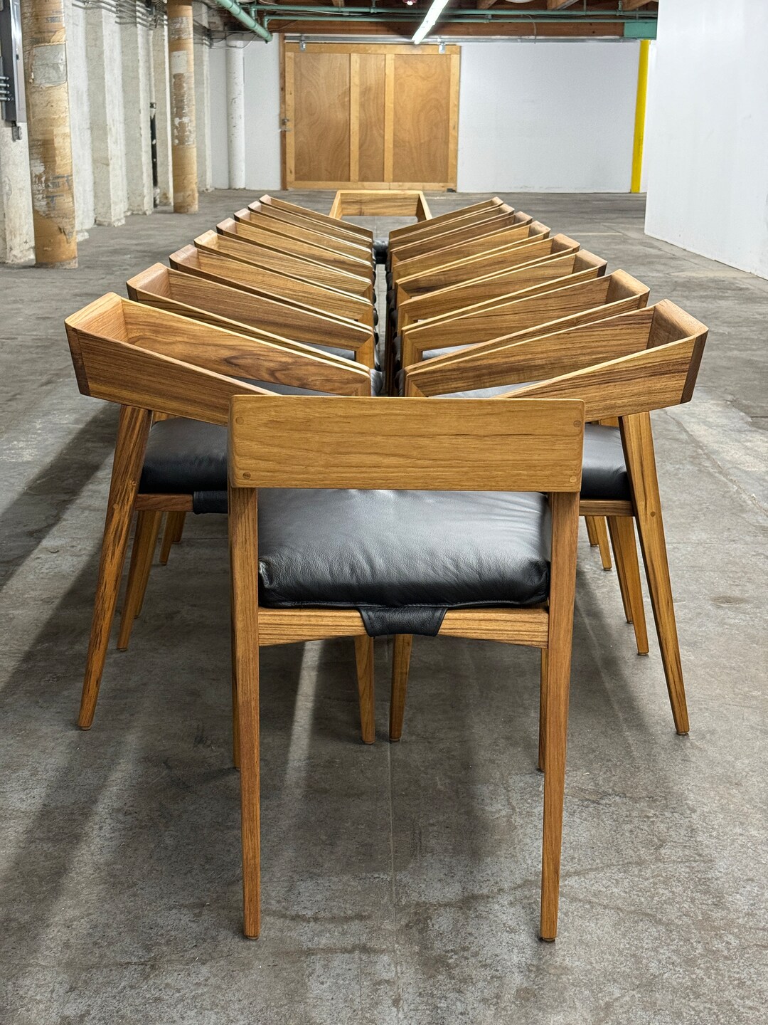 Solid Teak Dining Chair With Arms Leather Cushion Custom Etsy