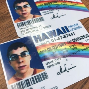 McLovin ID from Movie Superbad Fogels Fake Joke -You Pick Expire  Date- HIGH QUALITY Hawaii Movie Prop Plastic Card Tv Film