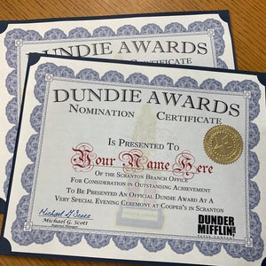 The Office - Dundie Award Nomination Certificate ( Personalized ) in ...