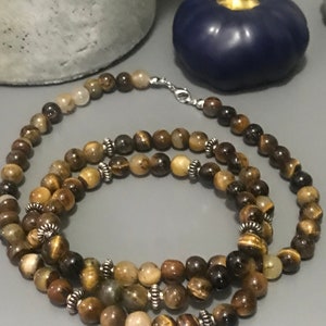Men&#39;s Protection Necklace Natural Raw Tiger Eye Beads Necklace Beaded Long Necklace and Bracelet Gift Set For Men Christmas Gift For Father