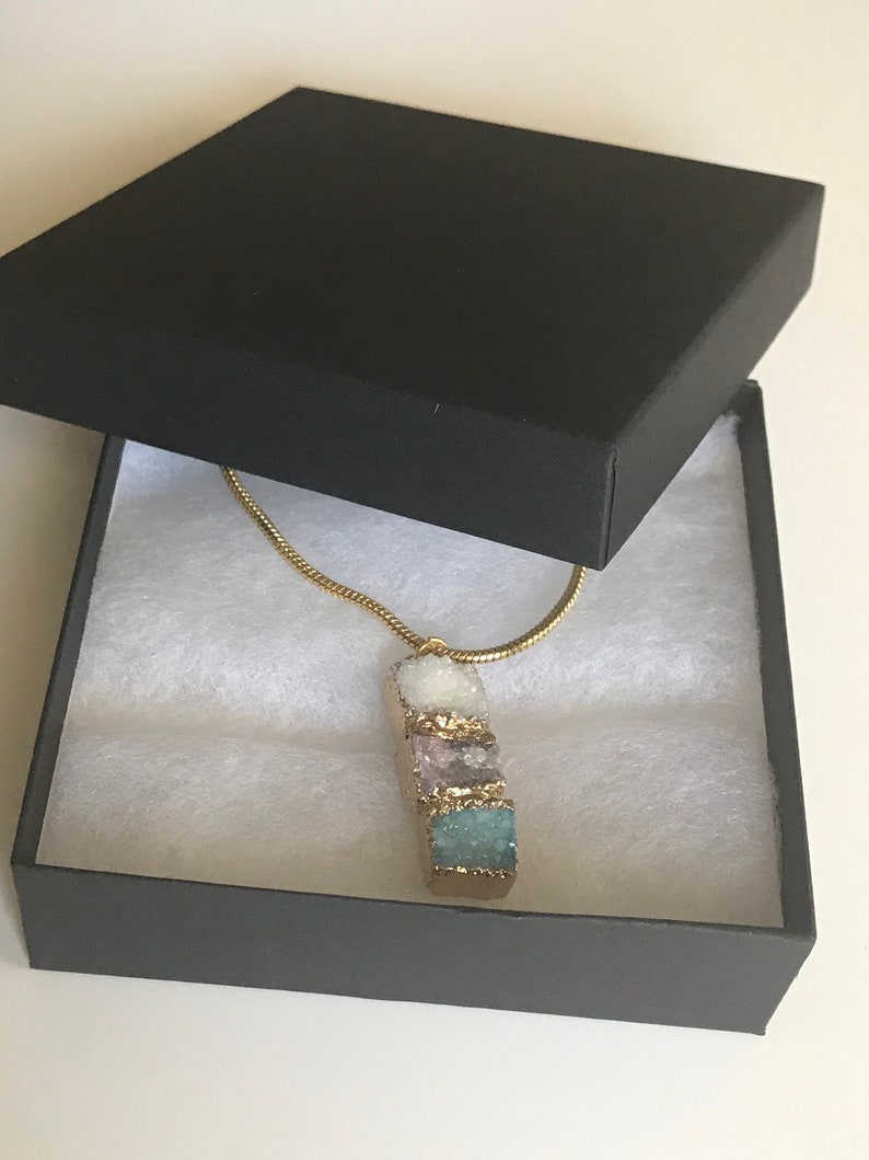 Natural Crystal Necklace Gifts for Her \u2022 Sparkling White Purple Blue Druzy Necklace \u2022 DN729 Rectangle Druzy Quartz Bar Necklace gold filled