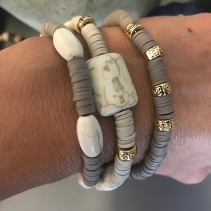 Taupe Heishi Necklace White Natural Beads-Oval Howlite Bead-Simple Elegant Jewelry Set-Minimalist Women&#39;s Gift Set-Everyday Jewelry