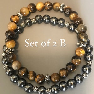 Men&#39;s Protection Natural Raw Tigers Eye Beads Bracelet Beaded Red Tiger Eye Jewelry Gift Set For Men Christmas Gift For Father