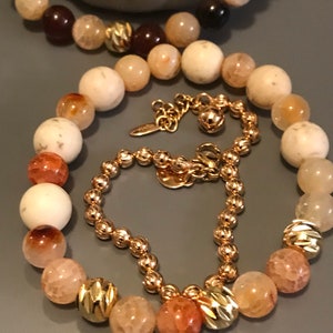All-Natural, Genuine Bracelet for Women,Anniversary Gift, Healing, Anxiety/Stress Relief Beaded Bracelet Set,Teen Gifts Sunstone Agate beads