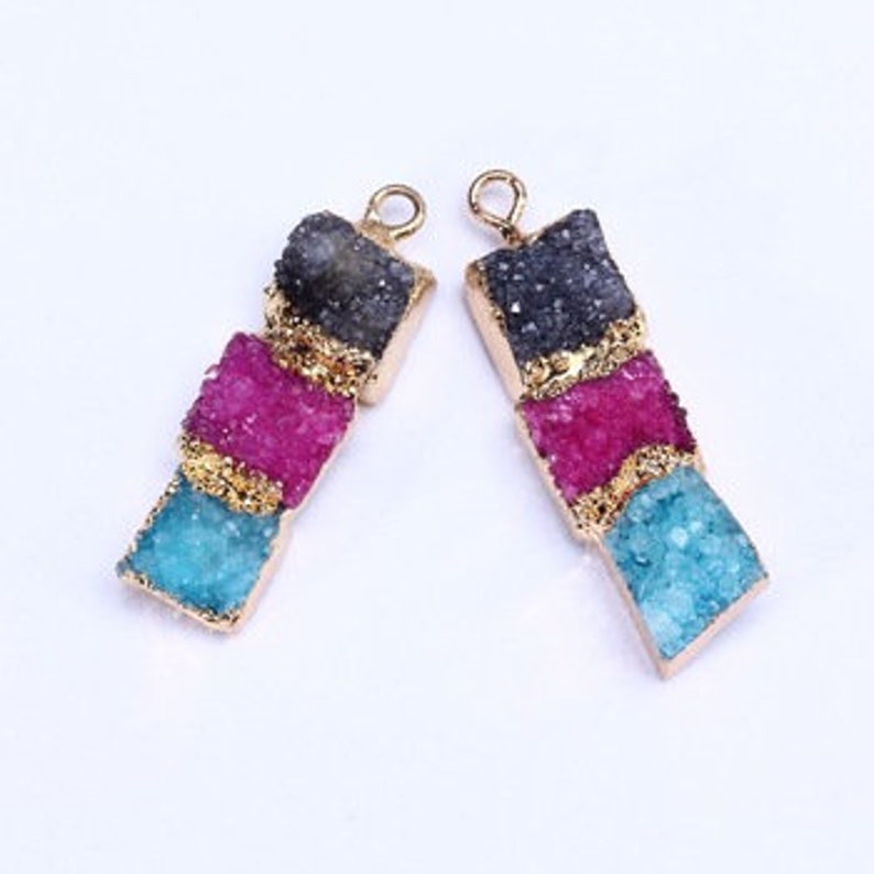 Natural Crystal Necklace Gifts for Her \u2022 Sparkling White Purple Blue Druzy Necklace \u2022 DN729 Rectangle Druzy Quartz Bar Necklace gold filled