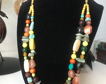 Vintage Mixed Gemstone Beaded Necklace – Colorful Statement Jewelry