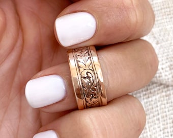 Solid 14K Gold 9mm Cigar Wide Band Ring