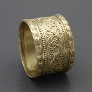 14K Solid White Gold Floral Art Nouveau Wide Vine Wedding Band Ring, 13mm Wide image 5