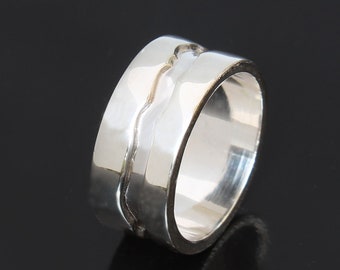 Solid 14K Gold 9mm Wide 1.6mm Thick Unique Band, River Ring