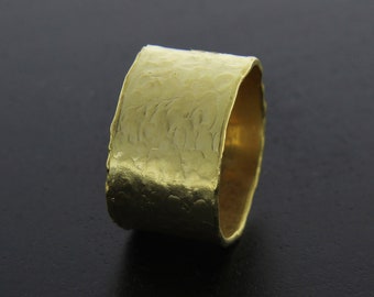 Wide Solid 14K Gold Textual  Ring, Unisex Wedding Band