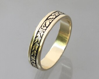 Solid 14K Gold Floral Art Nouveau Band Ring 13mm Wide - Etsy