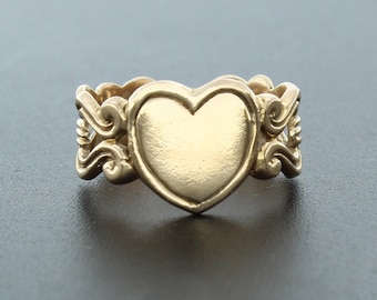 14k Solid Gold Art Nouveau Heart Ring, Vintage Romantic Ring, Personalize Ring