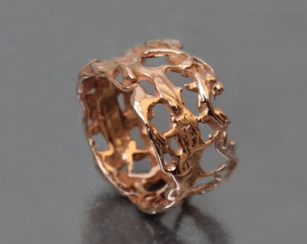 Solid 14K Rose Gold Structural Ring, Abstract Gold Ring