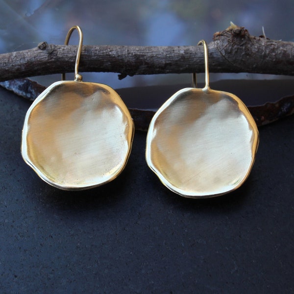 14K Solid Gold Wide Heavy Coin Earrings