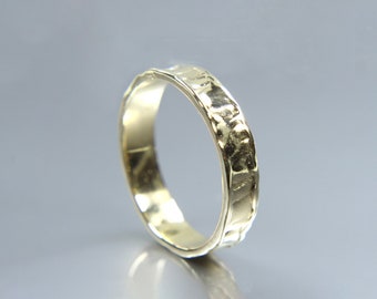 Hammered Solid 14K Gold Wedding Band, Men Wedding Ring, Minimalist Stacking Rings, Wedding Ring For Man