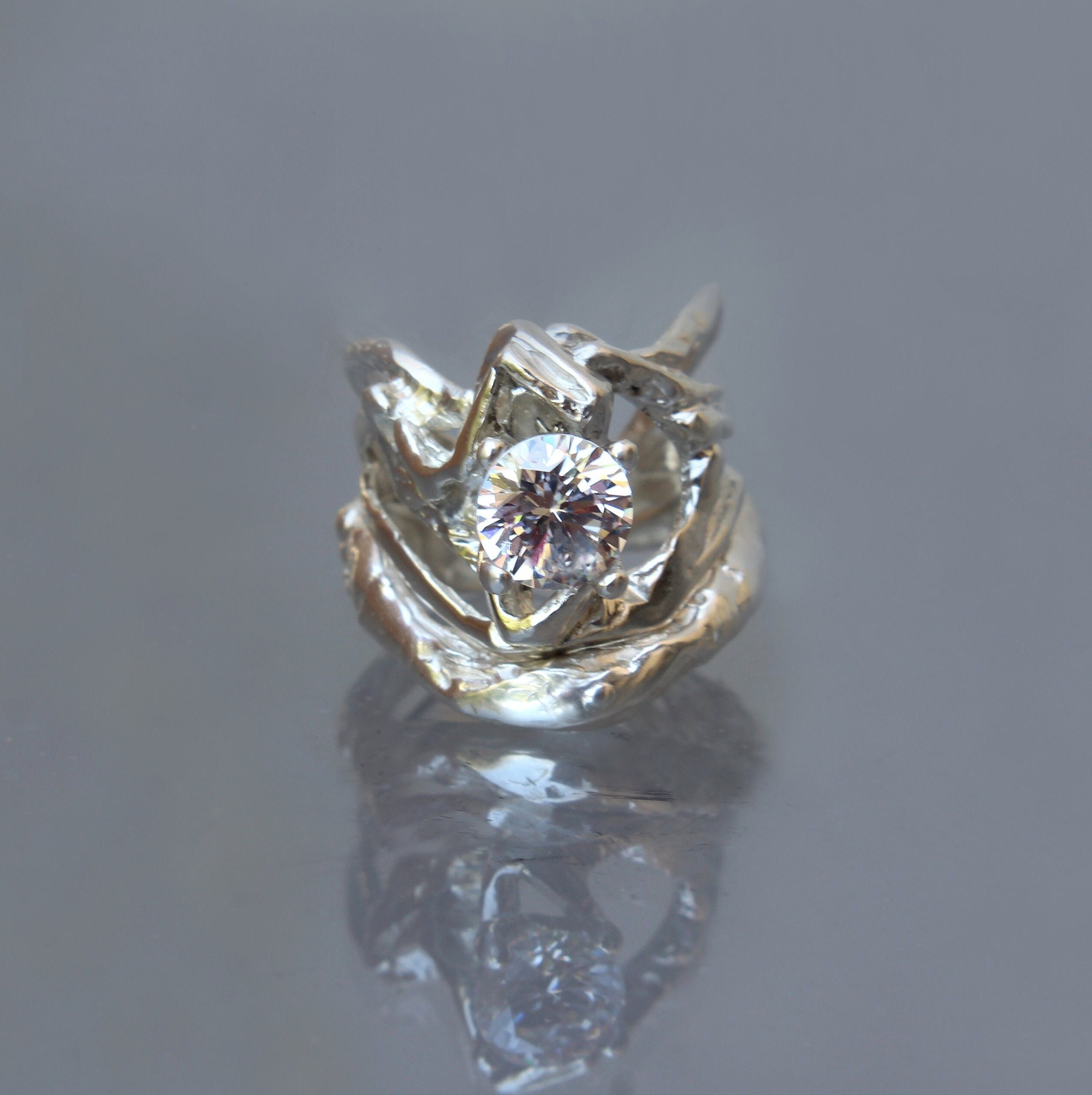 14K Solid Gold Structural Wide Rings Set Abstract Engagement - Etsy