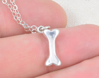Sterling Silver Dog Bone Charm Necklace, Dog Bone Pendant, Puppy Lover Gift, Present for Friend, Canine Jewelry, Add Initial and Birthstone