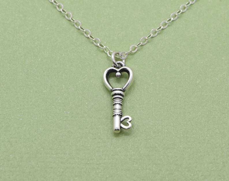 Sterling Silver Heart Key Charm Necklace Heart Key Pendant | Etsy