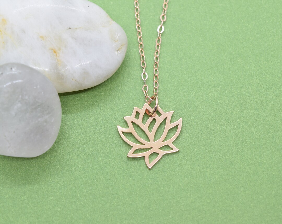 Rose Gold Lotus Flower Charm Necklace Yoga Pendant Lotus Etsy UK
