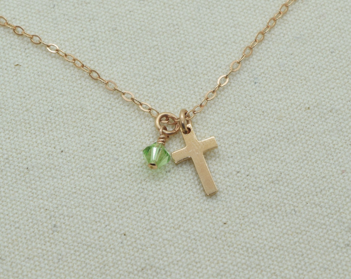Tiny Rose Gold Cross Charm Necklace Small Cross Pendant Etsy