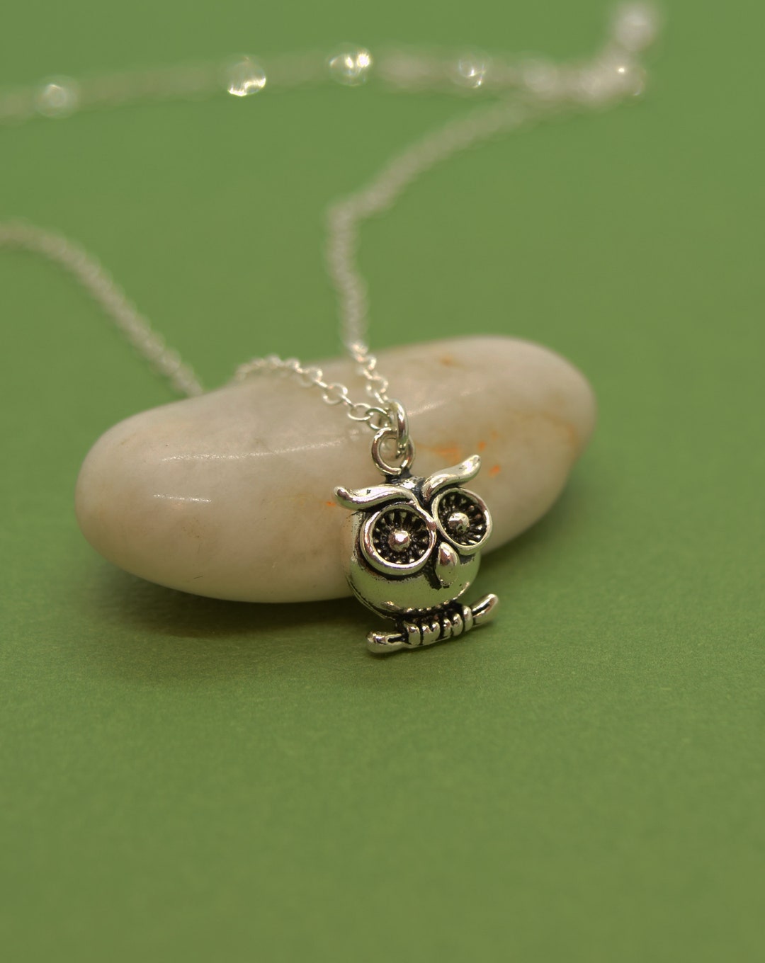 Sterling Silver Owl Charm Necklace With Personalized Initial Etsy