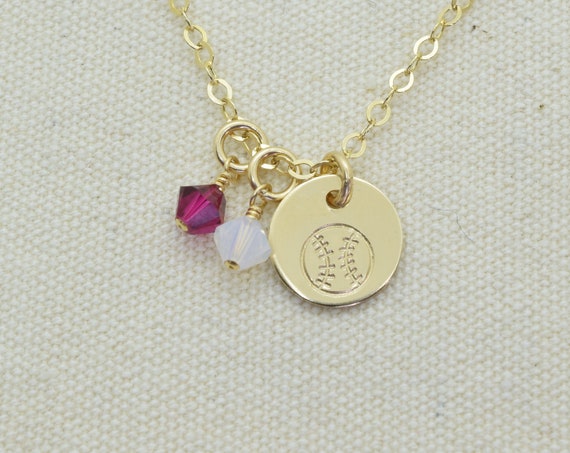 Softball Necklace, Sports Mom Gift, Player Gift, Gold Filled Personalized with Birthstone, End of Season Gift, Baseball Mom